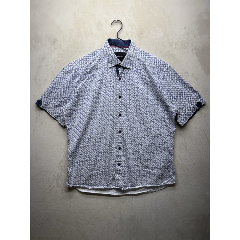 Maceoo Einstein Marthyr Short Sleeve Button Up Shirt Men's XL Blue AOP Print